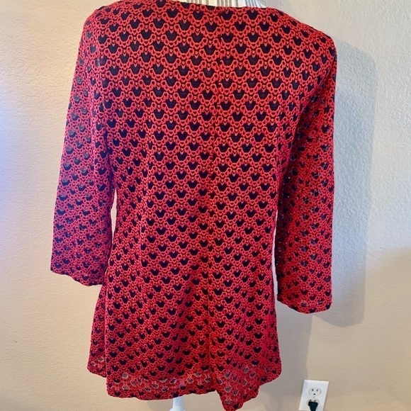 Tunic Top Large La Vanya Embroidered Lace Red Black Beaded Embellishments Classy - Picture 9 of 16